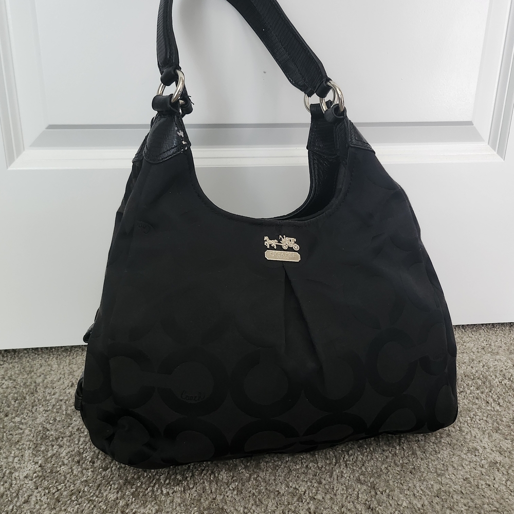 Coach Black Hobo Bag with Logo Pattern